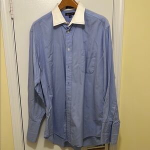 Faconnable Blue and White Dress Shirt with Classic Design